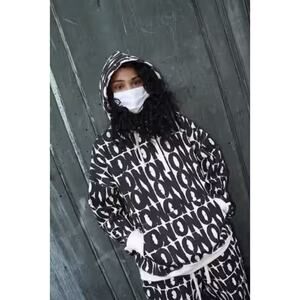 Richardson Streetwear Women's Black/White 'NO' Print Cut Off Hoodie - Size L